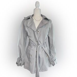 Weather Tamer Light Gray Trench Coat Size L Lightweight Belted Rain Jacket